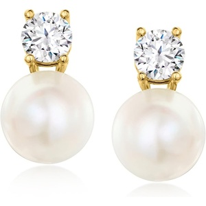 image:imageRossSimons Italian 9510mm Cultured Pearl and 150 ct tw CZ Drop Earrings in 18kt Gold Over Sterling