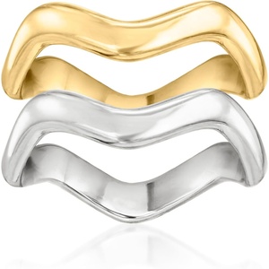 image:imageRossSimons Italian Sterling Silver and 18kt Gold Over Sterling Jewelry Set 2 Wavy RingsNo Gemstone