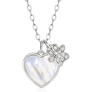 image:imageRossSimons MotherOfPearl Heart Necklace With CZ Paw Print Charm in Sterling Silver 18 inches