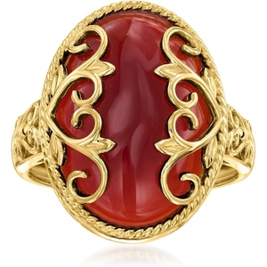 image:imageRossSimons Red Agate Heart Scroll Ring in 18kt Gold Over SterlingAgate