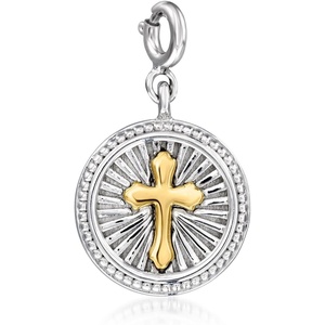 image:imageRossSimons Sterling Silver and 18kt Gold Over Sterling Cross Disc Charm