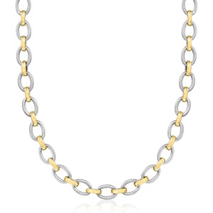 image:imageRossSimons Sterling Silver and 18kt Gold Over Sterling OvalLink NecklaceNo Gemstone