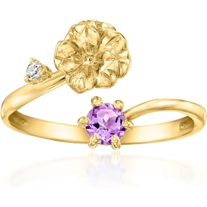 image:imageRossSimons Violet FlowerFebruary Birthstone Ring With 20 Carat Amethyst and Single LabGrown Diamond in 18kt Gold Over SterlingAmethyst
