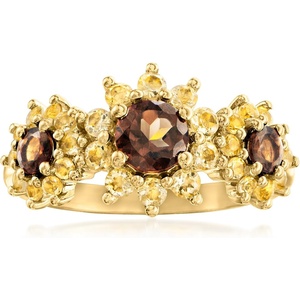 image:imageRossSimons 070 ct tw Yellow Citrine and 50 ct tw Smoky Quartz Sunflower Ring in 18kt Gold Over SterlingCitrine