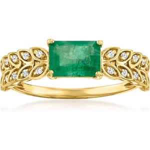 image:imageRossSimons 090 Carat Emerald and 10 ct tw Diamond Leaf Ring in 14kt Yellow GoldEmerald
