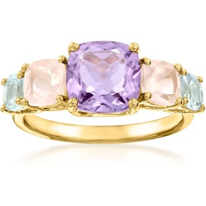 image:imageRossSimons 200 Carat Amethyst Ring With 110 ct tw Rose Quartz and 80 ct tw Sky Blue Topaz in 18kt Gold Over SterlingAmethyst