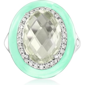 image:imageRossSimons 500 Carat Prasiolite and 30 ct tw White Zircon Ring With Pastel Green Enamel in Sterling Silverprasiolitequartz