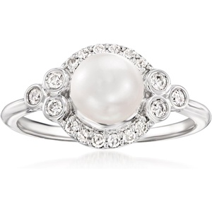 image:imageRossSimons 657mm Cultured Pearl and 25 ct tw Diamond Ring in 14kt White Gold