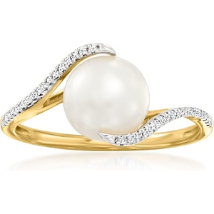image:imageRossSimons 885mm Cultured Pearl Ring With Diamonds in 14kt Yellow Gold