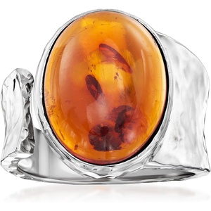 image:imageRossSimons Amber Hammered OpenWrap Ring in Sterling SilverAmber