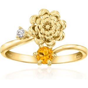 image:imageRossSimons Chrysanthemum FlowerNovember Birthstone Ring With 10 Carat Citrine and Single LabGrown Diamond in 18kt Gold Over SterlingCitrine