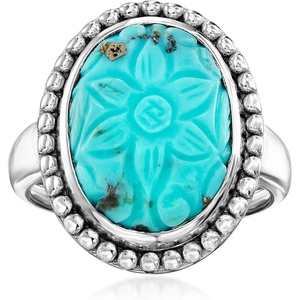image:imageRossSimons Turquoise Carved Flower Ring in Sterling SilverCreated Turquoise