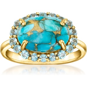 image:imageRossSimons Turquoise Ring With 60 ct tw Swiss Blue Topaz in 18kt Gold Over SterlingCreated Turquoise