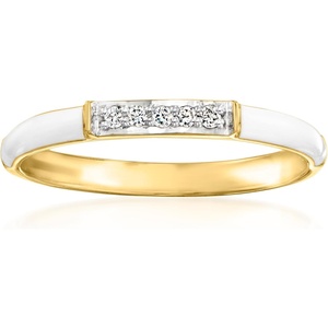 image:imageRossSimons White Enamel Ring With Diamonds in 18kt Gold Over SterlingDiamond