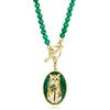image:imageRossSimons MotherOfPearl Malachite and Multicolored Enamel Cat With Clover Mosaic Charm in 18kt Gold Over Sterling