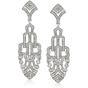 image:imageRossSimons 100 ct tw Diamond Art DecoStyle Drop Earrings in Sterling Silver