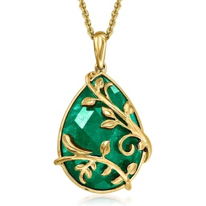 image:imageRossSimons 1200 Carat Emerald Leaf Scrollwork Pendant Necklace in 18kt Gold Over Sterling 18 inches