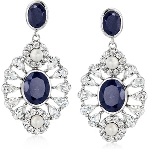 image:imageRossSimons 445mm Cultured Pearl and 1100 ct tw Sapphire Drop Earrings With 640 ct tw White Topaz in Sterling Silver