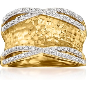 image:imageRossSimons 013 ct tw Diamond Hammered Ring in 18kt Gold Over Sterling Size 10