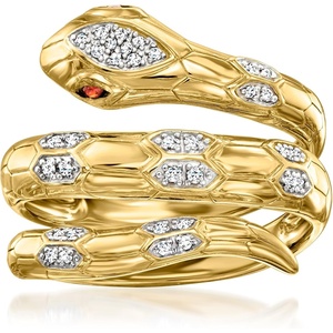 image:imageRossSimons 010 ct tw Diamond Snake Wrap Ring With Garnets in 18kt Gold Over SterlingGarnet