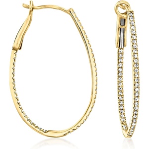 image:imageRossSimons 050 ct tw Diamond InsideOutside Oval Hoop Earrings in 14kt Yellow Gold