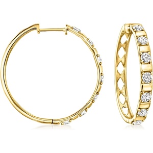image:imageRossSimons 100 ct tw Diamond Station Hoop Earrings in 18kt Gold Over Sterling