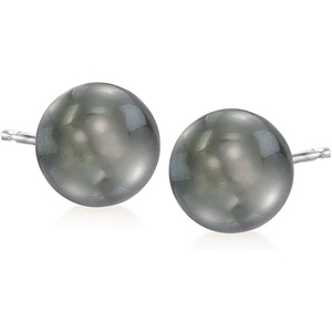 image:imageRossSimons 910mm Black Cultured Tahitian Pearl Earrings in 14kt White Gold