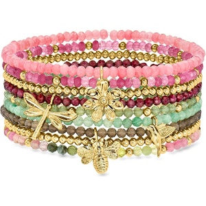 image:imageRossSimons MultiGemstone and 14kt Yellow GoldPlated Jewelry Set 9 Bead Stretch Bracelets With Nature CharmsApatite