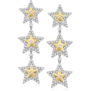 image:imageRossSimons 128 ct tw Diamond Star Drop Earrings in 14kt 2Tone Gold