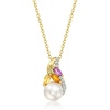 image:imageRossSimons 657mm Cultured Pearl and 30 ct tw MultiGemstone Pendant Necklace in 18kt Gold Over Sterling 18 inches