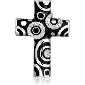 image:imageBelle Etoile Galaxy 30 ct tw CZ and Black Enamel Cross Pendant in Sterling Silver