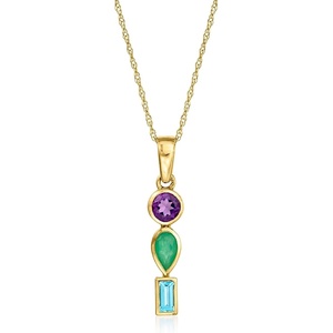 image:imagePure Collection by RossSimons 020 Carat Amethyst 10 Carat Emerald and 10 Carat Swiss Blue Topaz Stacked Pendant Necklace in 14kt Yellow GoldAmethyst