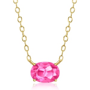 image:imagePure Collection by RossSimons 060 Carat Oval LabGrown Pink Sapphire Necklace in 18kt Gold Vermeil 16 inches