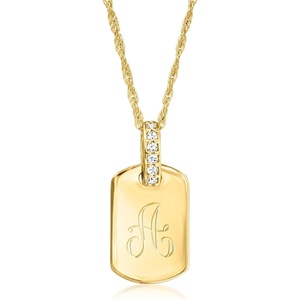 image:imagePure Collection by RossSimons 14kt Yellow Gold Personalized Dog Tag Pendant Necklace With Diamonds16inch Initial