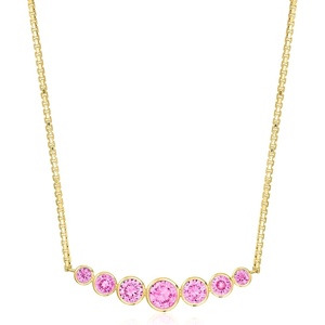 image:imagePure Collection by RossSimons 160 ct tw Graduated BezelSet LabGrown Pink Sapphire Curved Bar Necklace in 18kt Gold Vermeil 16 inches