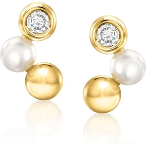 image:imagePure Collection by RossSimons 335mm Cultured Pearl and 11 ct tw LabGrown Diamond Bead Earrings in 18kt Gold Over Sterling
