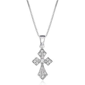 image:imageRossSimons 010 ct tw Diamond Cross Pendant Necklace in Sterling SilverDiamond