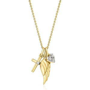 image:imageRossSimons 010 ct tw Diamond FaithInspired Charm Necklace in 18kt Gold Over Sterling 18 inches