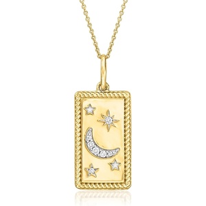 image:imageRossSimons 010 ct tw LabGrown Diamond Moon and Star Pendant Necklace in 18kt Gold Over SterlingDiamond