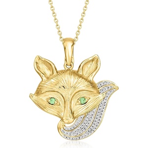 image:imageRossSimons 020 ct tw Diamond Fox Pendant Necklace With Tsavorites in 18kt Gold Over Sterling 18 inches