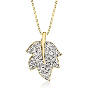 image:imageRossSimons 020 ct tw Diamond Leaf Pendant Necklace in 18kt Gold Over Sterling 18 inches