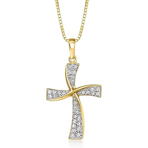 image:imageRossSimons 025 ct tw Diamond Twisted Cross Pendant Necklace in 18kt Gold Over SterlingDiamond