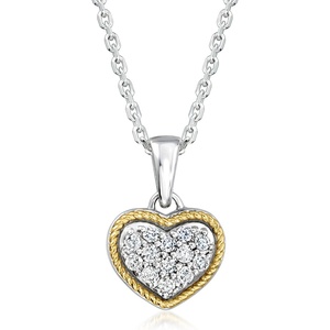 image:imageRossSimons 025 ct tw Pave Diamond Heart Pendant Necklace in Sterling Silver and 14kt Yellow Gold 18 inches