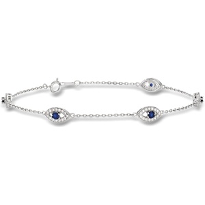 image:imageRossSimons 030 ct tw CZ and 20 ct tw Simulated Sapphire Evil Eye Station Bracelet in Sterling SilverSapphire