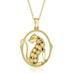 image:imageRossSimons 030 ct tw Citrine and Black Enamel Leopard Pendant Necklace With Tsavorites in 18kt Gold Over Sterling 18 inches