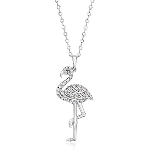 image:imageRossSimons 040 ct tw CZ Flamingo Pendant Necklace With Single Black CZ in Sterling Silver 18 inches