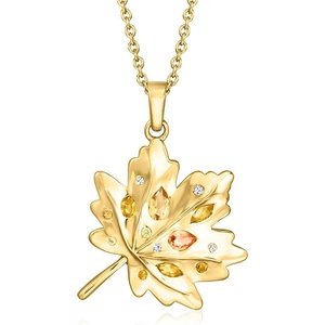 image:imageRossSimons 042 ct tw MultiGemstone Leaf Pendant Necklace With LabGrown Diamonds in 18kt Gold Over Sterling 18 inches