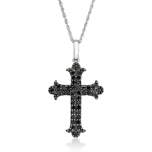 image:imageRossSimons 050 ct tw Black Diamond Cross Pendant Necklace in Sterling Silver 18 inches