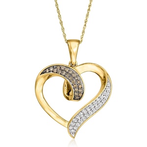 image:imageRossSimons 050 ct tw Brown and White Diamond Heart Pendant Necklace in 18kt Gold Over Sterling 18 inches