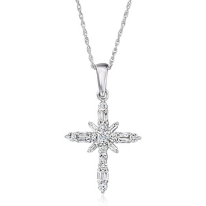 image:imageRossSimons 065 ct tw LabGrown Diamond Cross Pendant Necklace in Sterling Silver 18 inches